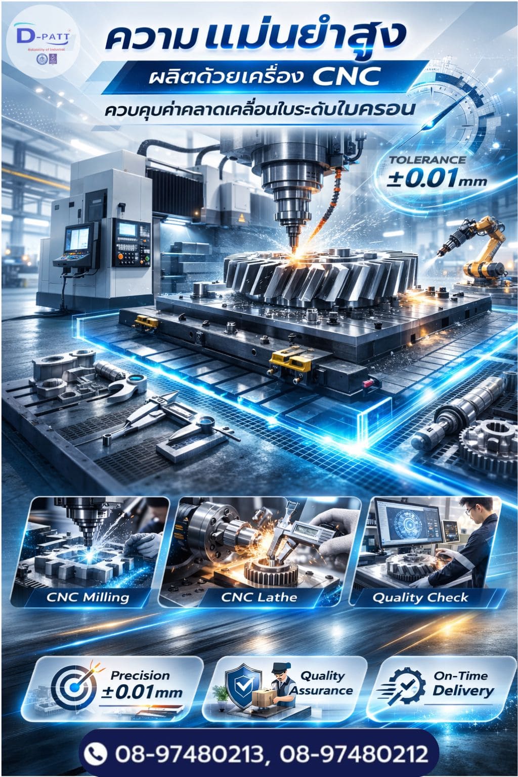 ความ แม่นยำสูง ผลิตด้วยเครื่อง CNC  ควบคุมค่าคลาดเคลื่อนในระดับไมครอน